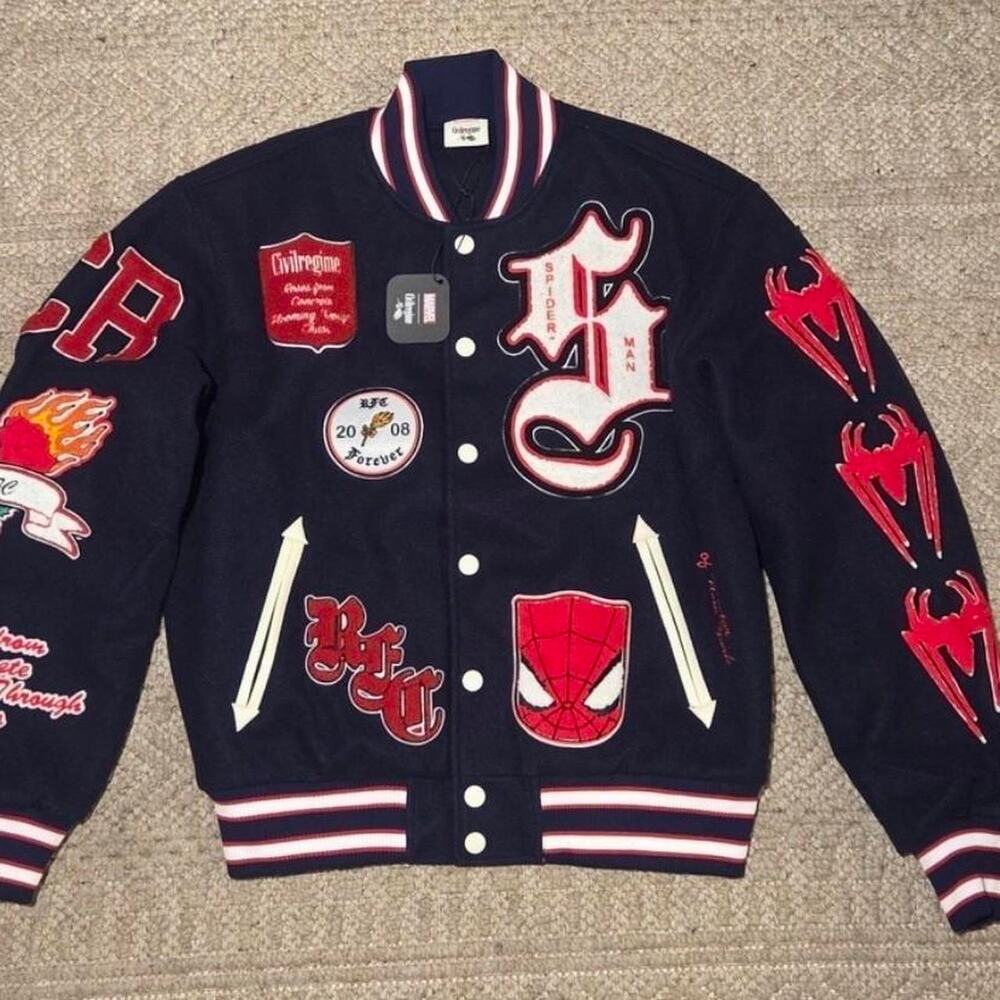 Civil regime spider man varsity jacket